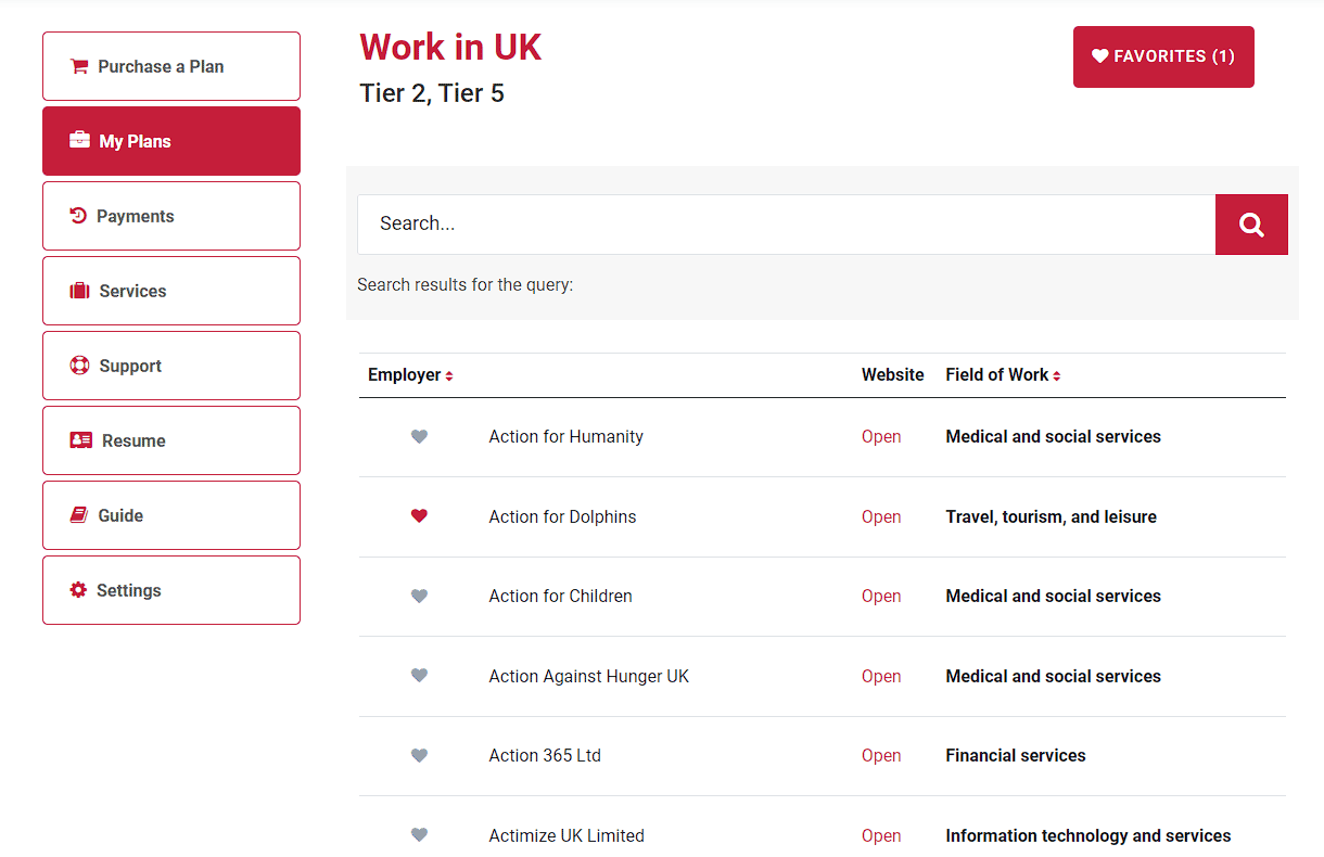 Examples of employer databases, who hire foreigners and help with work visas and residence permits in the UK